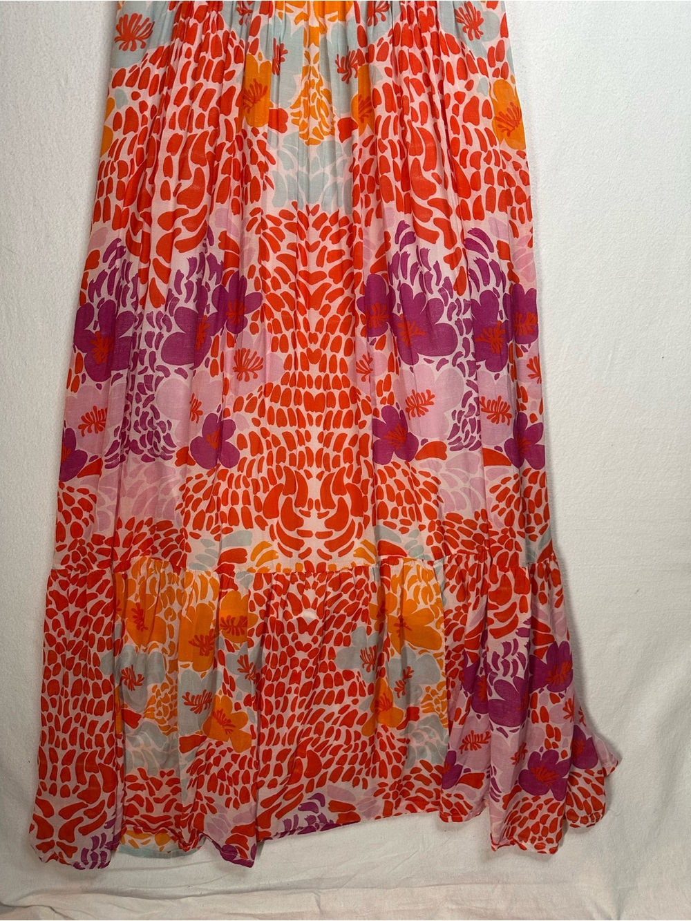 Oliphant Ruffle Maxi Dress Orange Floral Size L Large Vibrant Tropical Resort - Picture 11 of 15